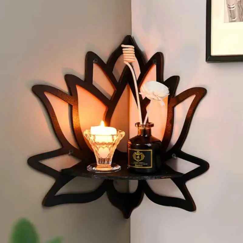 etagere bois bel effet avec bougie