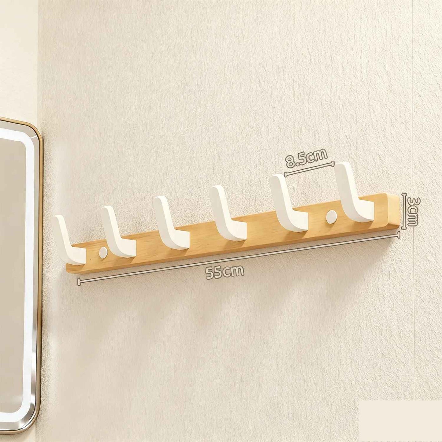 porte manteau bois crochets blancs