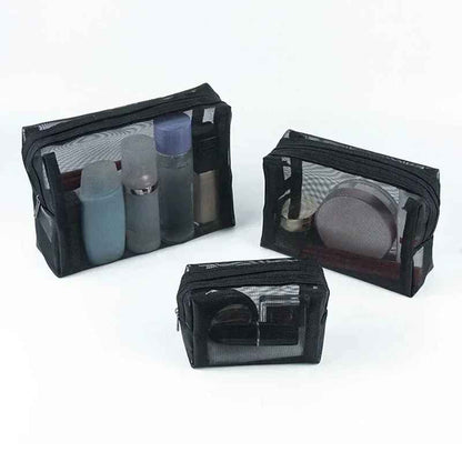 trio de trousse de toilette avec partie transparente